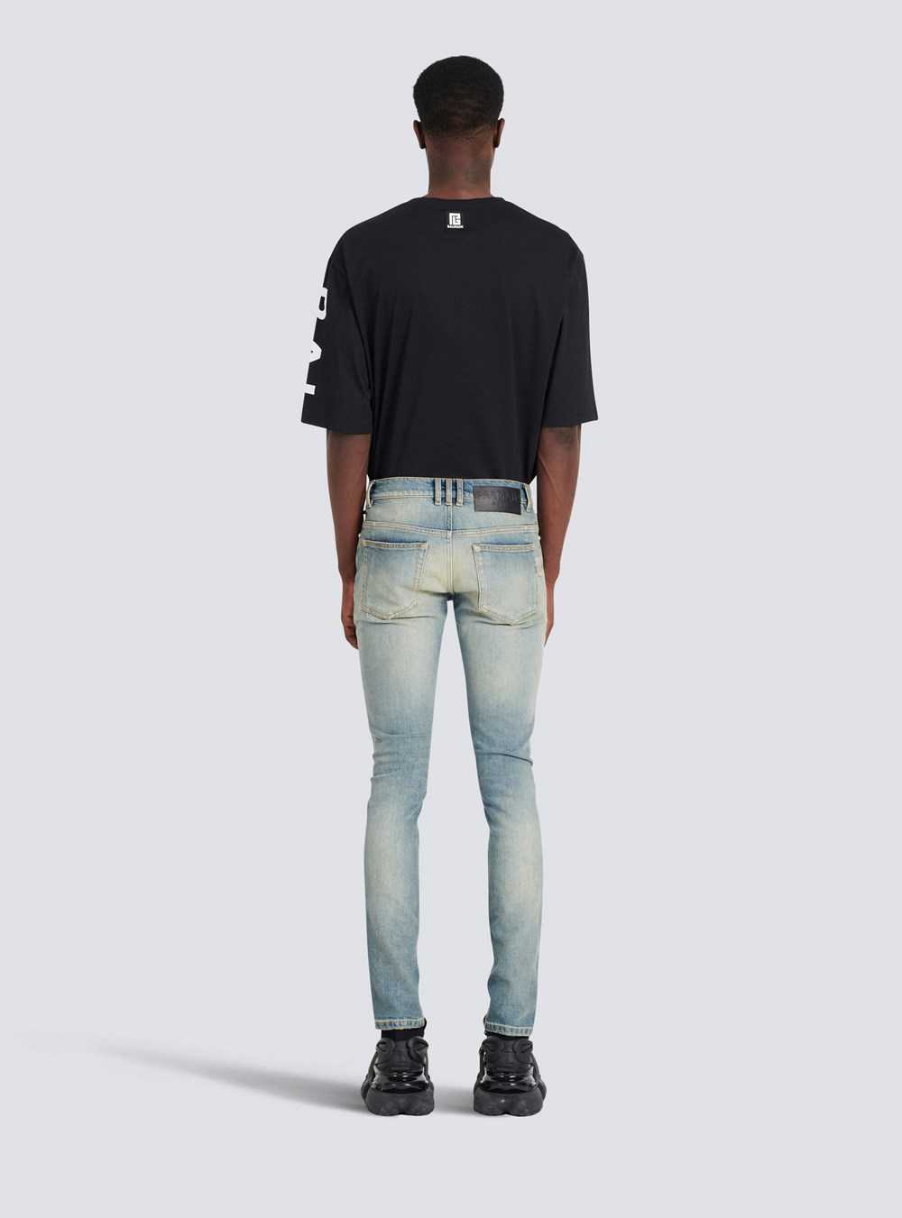 Balmain Slim Cut Faded Cotton Jeans Blue | AKNVIYP-15