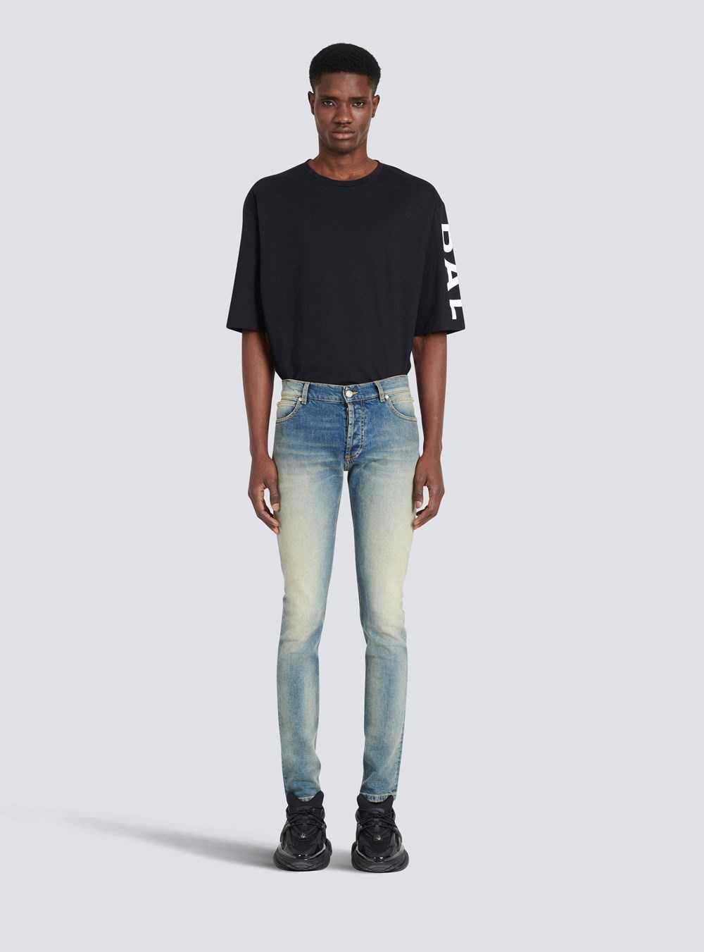 Balmain Slim Cut Faded Cotton Jeans Blue | AKNVIYP-15