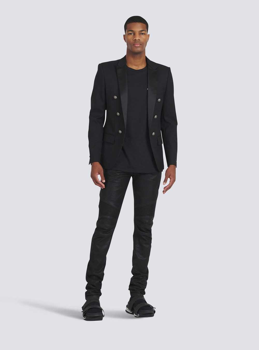 Balmain Slim Cut Ribbed Cotton Jeans Black | VTPQCMA-96