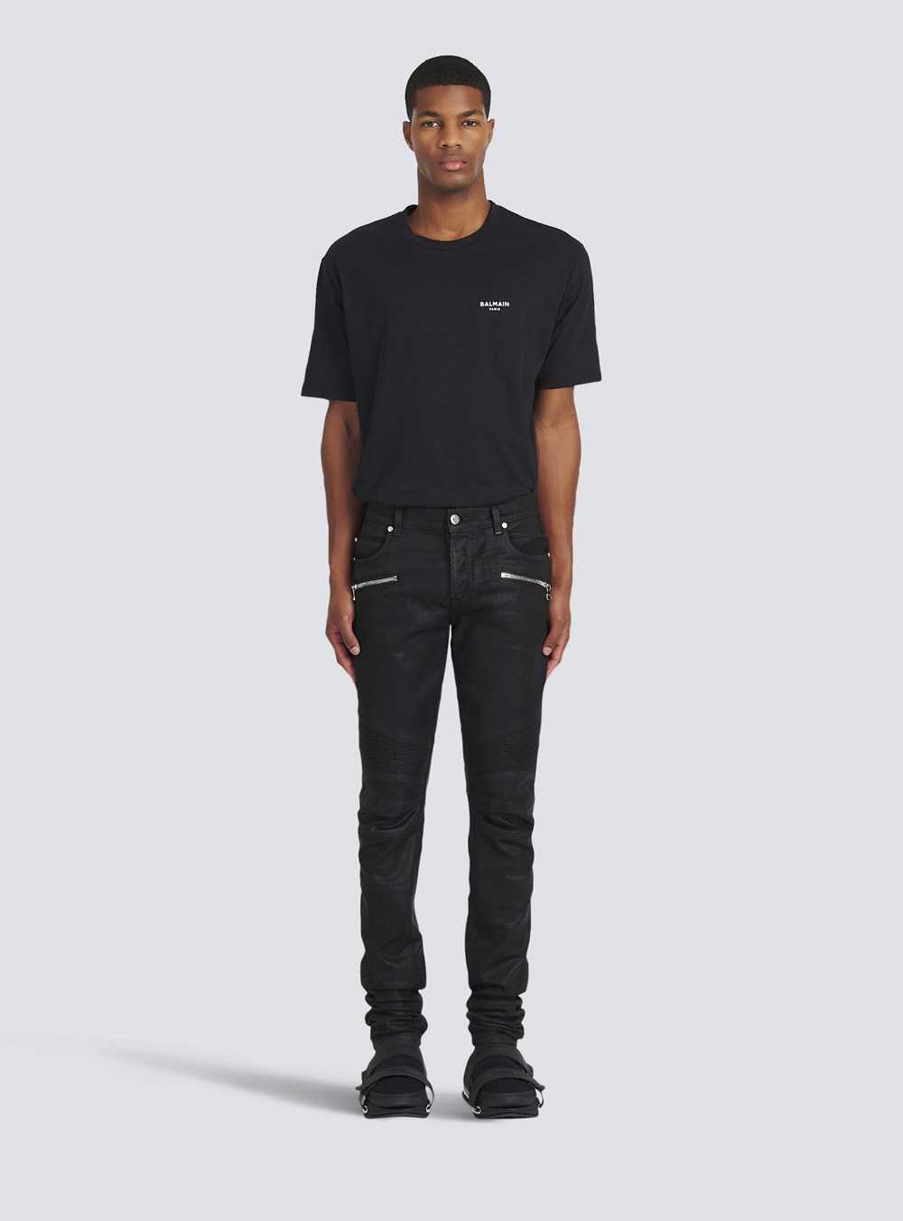 Balmain Slim Cut Ribbed Cotton Jeans Black | VTPQCMA-96