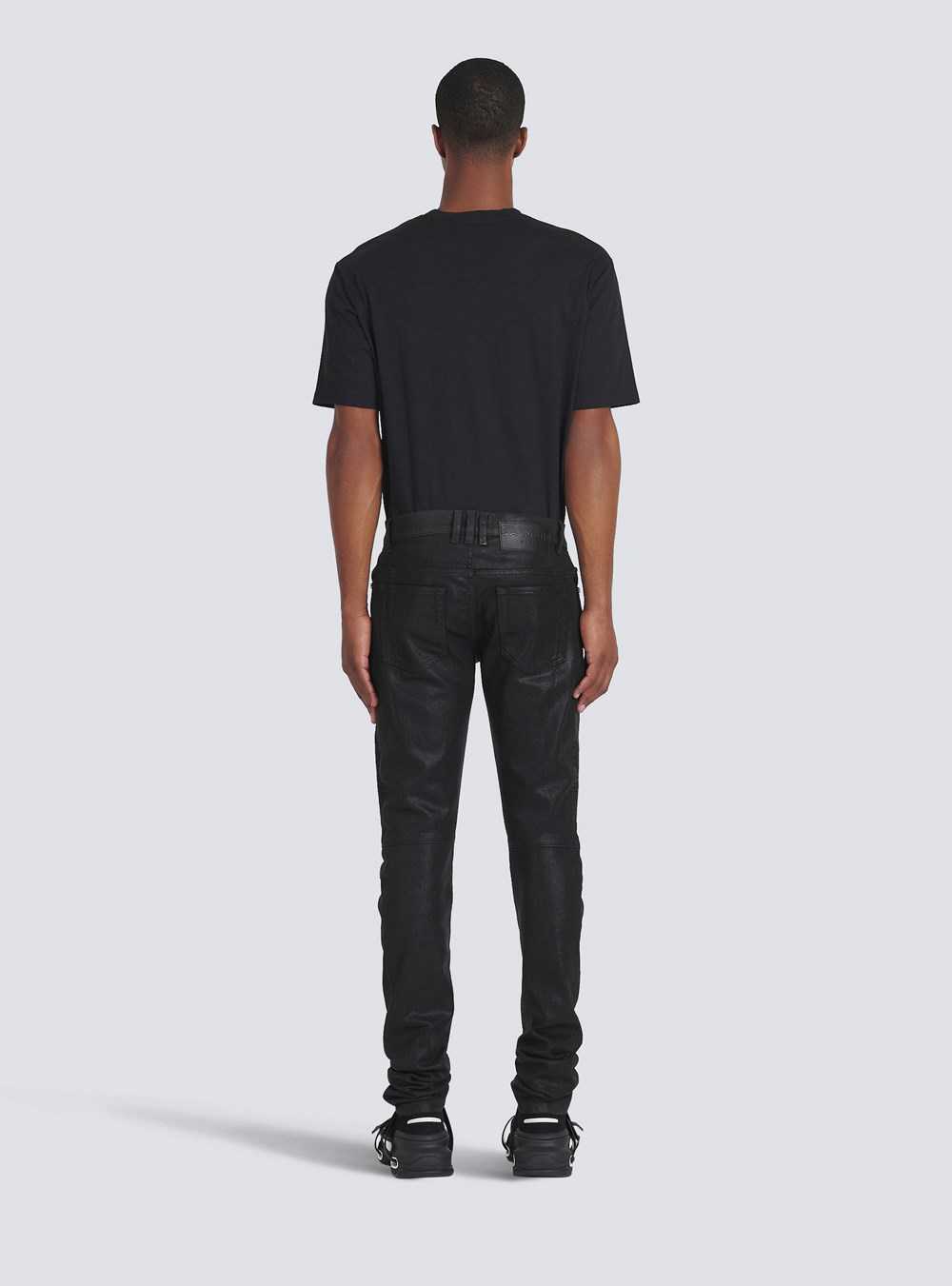 Balmain Slim Cut Ribbed Cotton Jeans Black | VTPQCMA-96