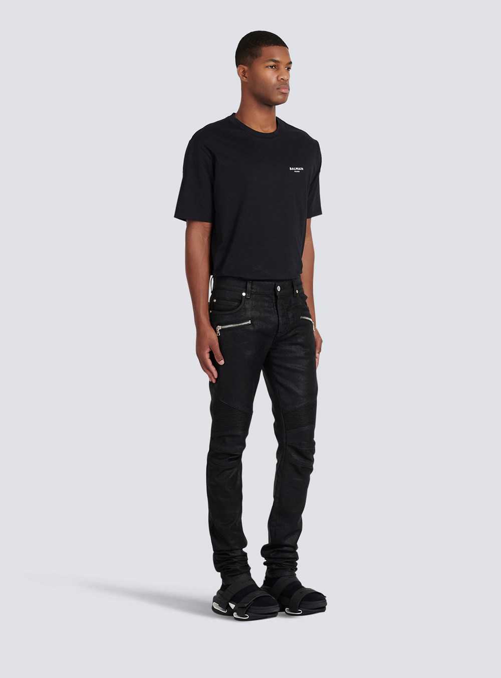 Balmain Slim Cut Ribbed Cotton Jeans Black | VTPQCMA-96