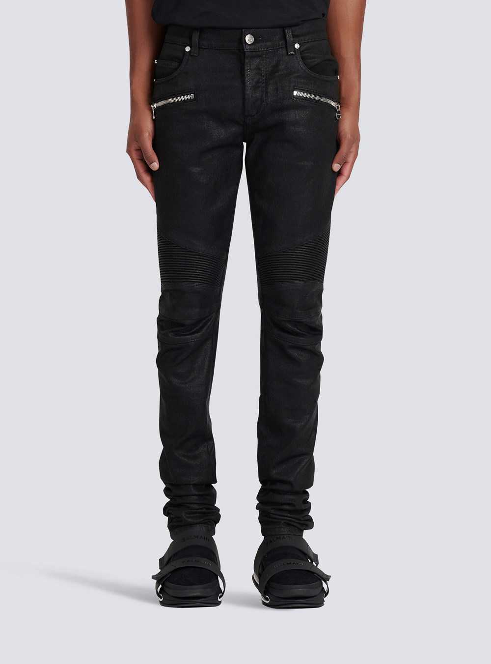 Balmain Slim Cut Ribbed Cotton Jeans Black | VTPQCMA-96