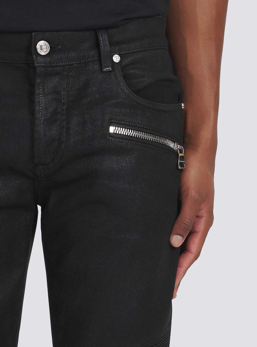 Balmain Slim Cut Ribbed Cotton Jeans Black | VTPQCMA-96