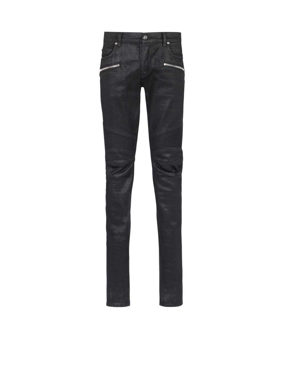 Balmain Slim Cut Ribbed Cotton Jeans Black | VTPQCMA-96