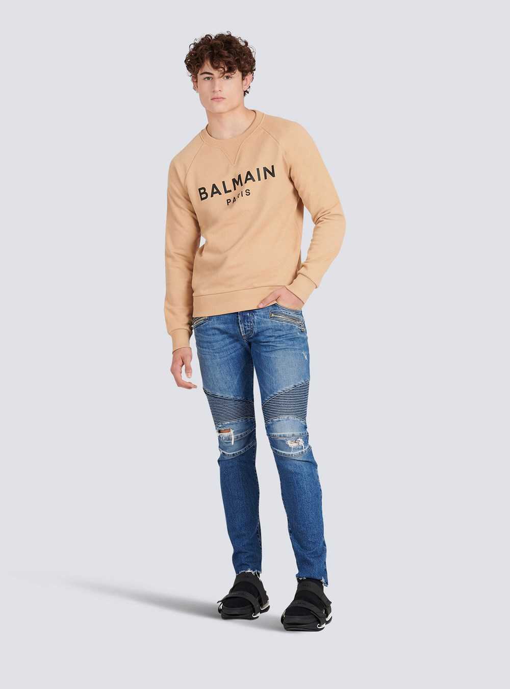 Balmain Slim Cut Ribbed Cotton Jeans Blue | PIEDUYS-79