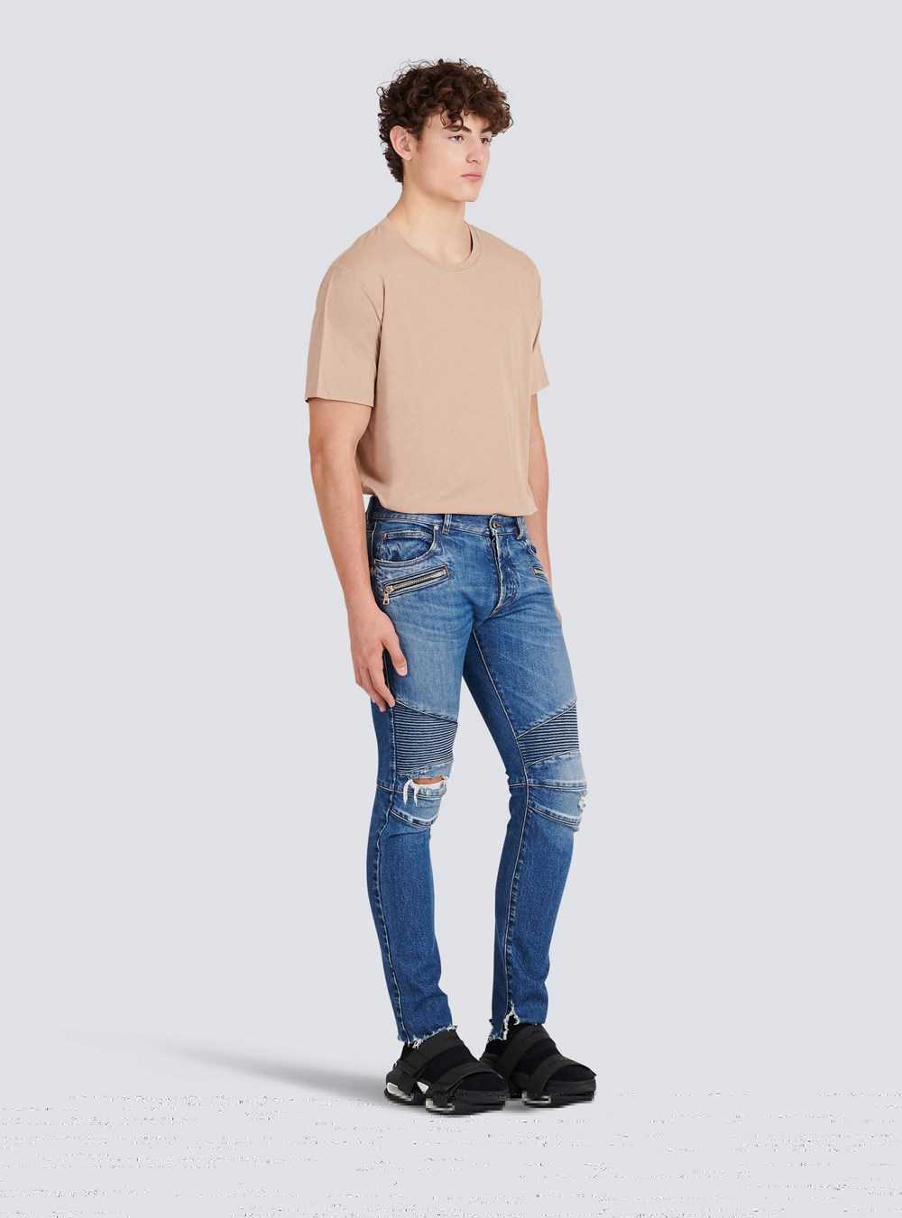 Balmain Slim Cut Ribbed Cotton Jeans Blue | PIEDUYS-79