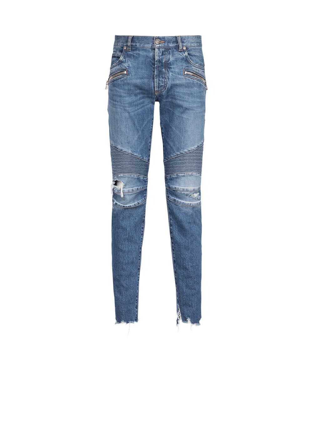 Balmain Slim Cut Ribbed Cotton Jeans Blue | PIEDUYS-79