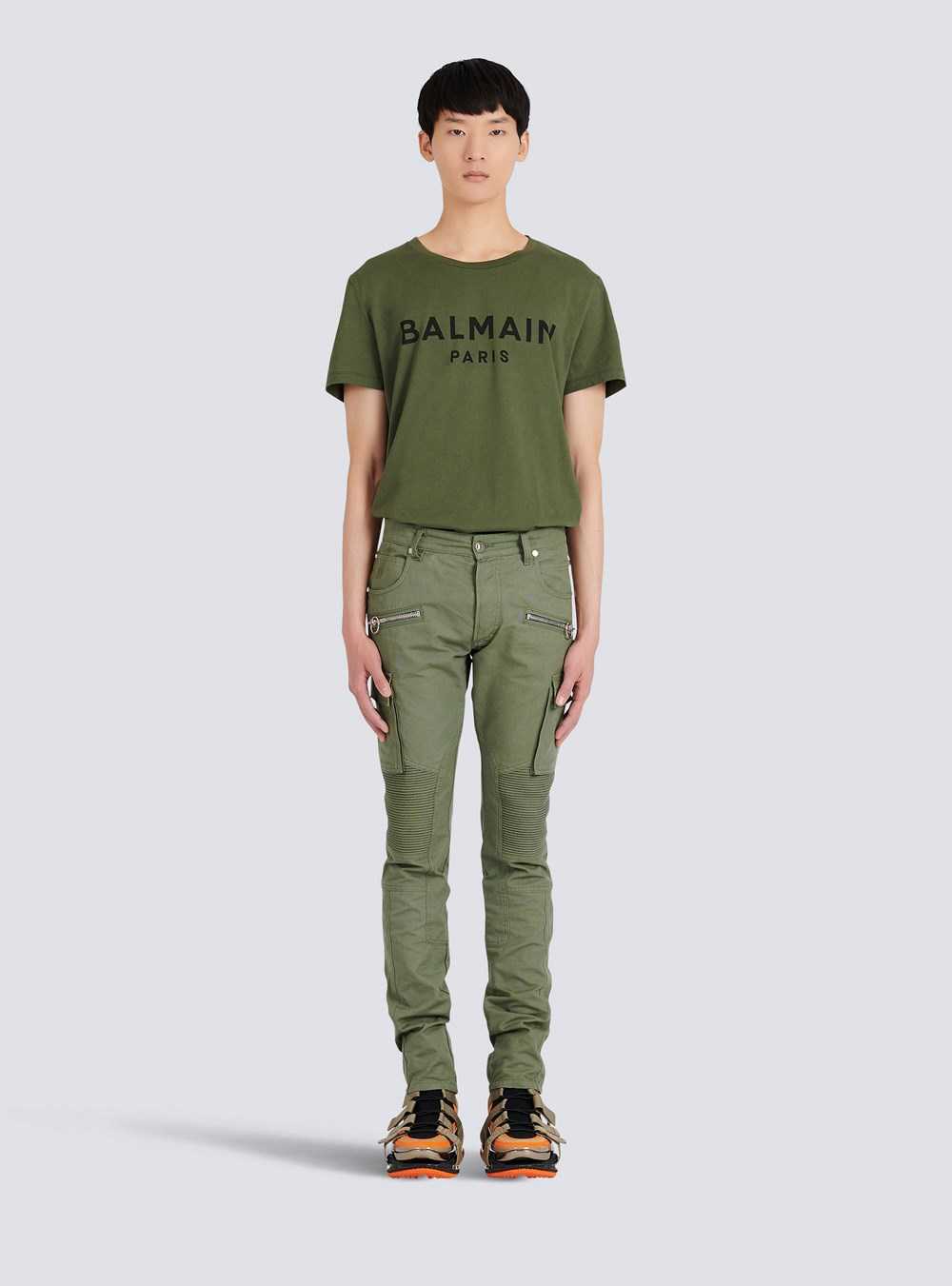 Balmain Slim Cut Ridged Cotton Cargo Jeans Khaki | FMHVXJS-47