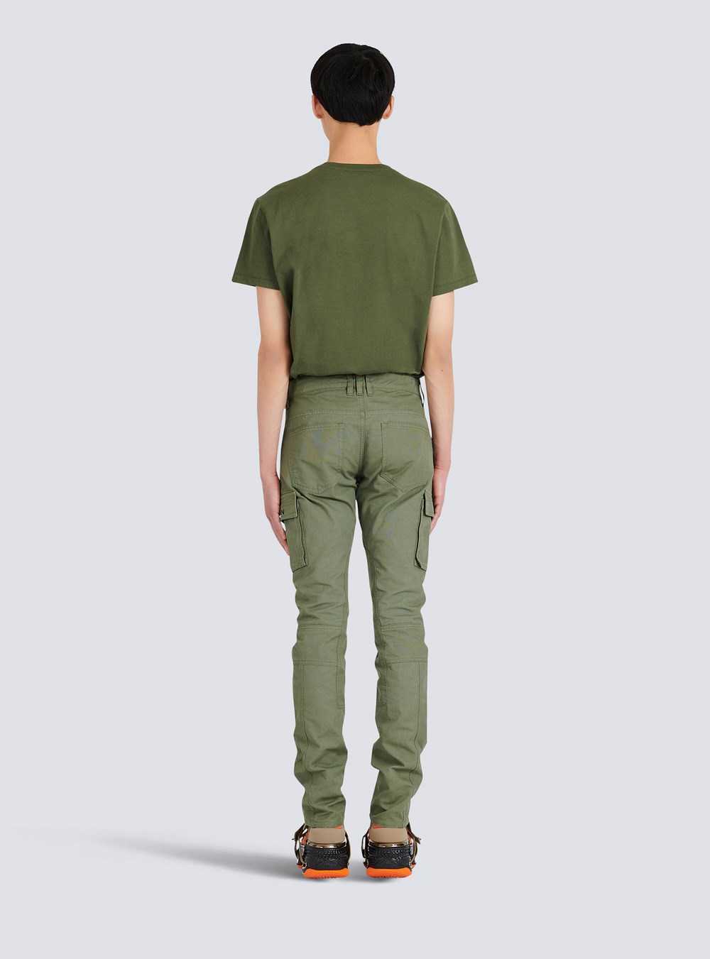 Balmain Slim Cut Ridged Cotton Cargo Jeans Khaki | FMHVXJS-47