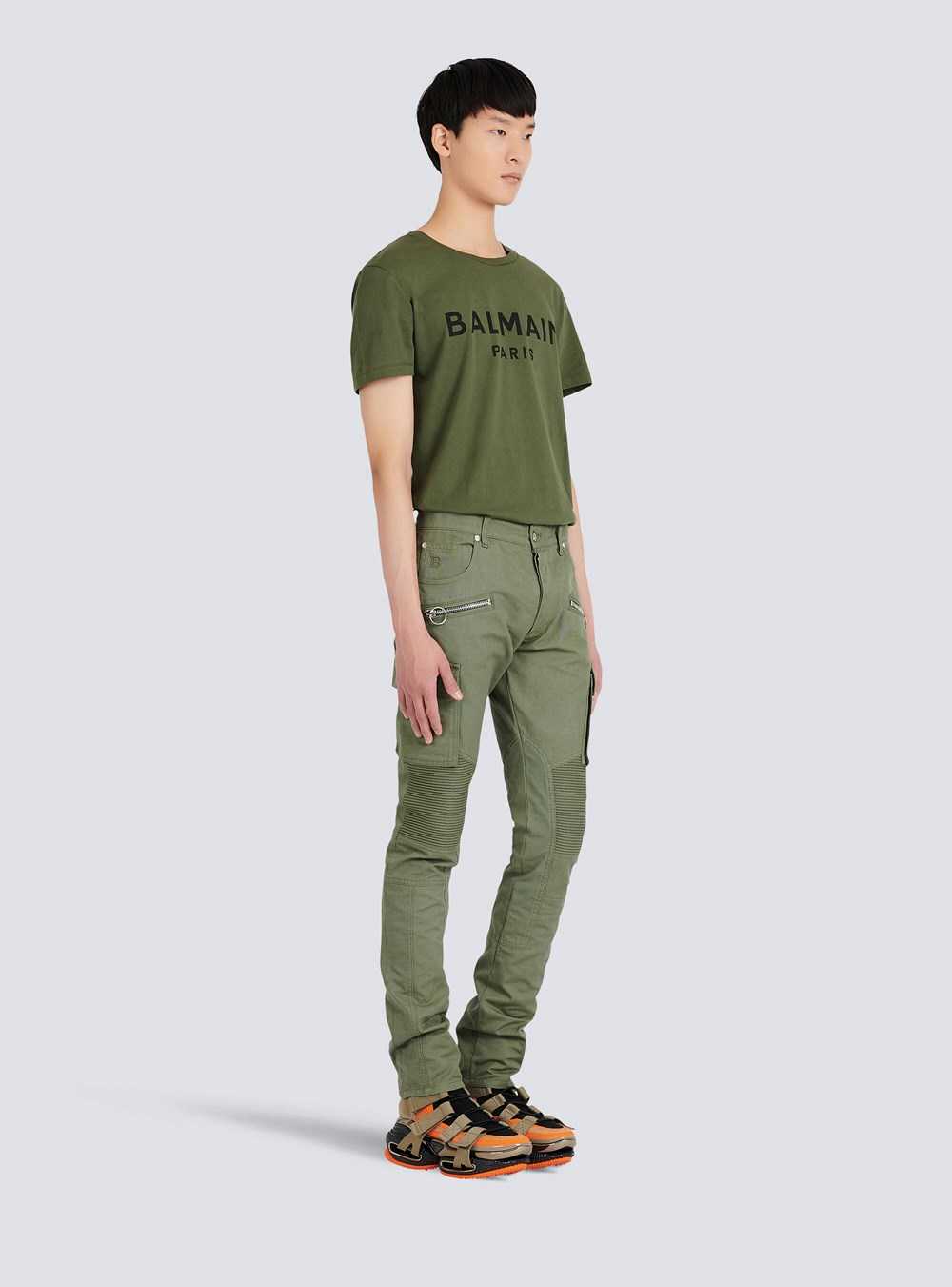 Balmain Slim Cut Ridged Cotton Cargo Jeans Khaki | FMHVXJS-47