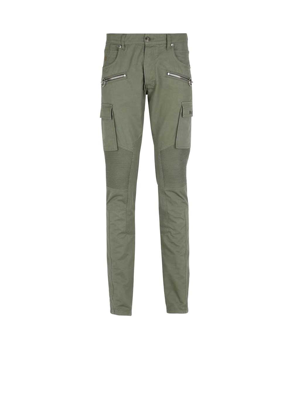 Balmain Slim Cut Ridged Cotton Cargo Jeans Khaki | FMHVXJS-47