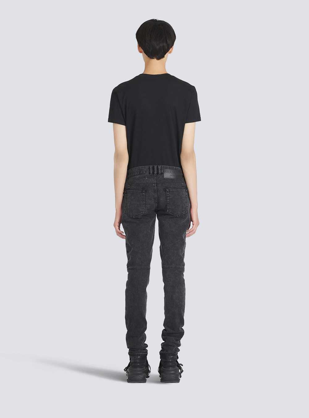 Balmain Slim Cut Ridged Cotton Jeans With Balmain Monogram On Hem Black | MCUIWHK-28