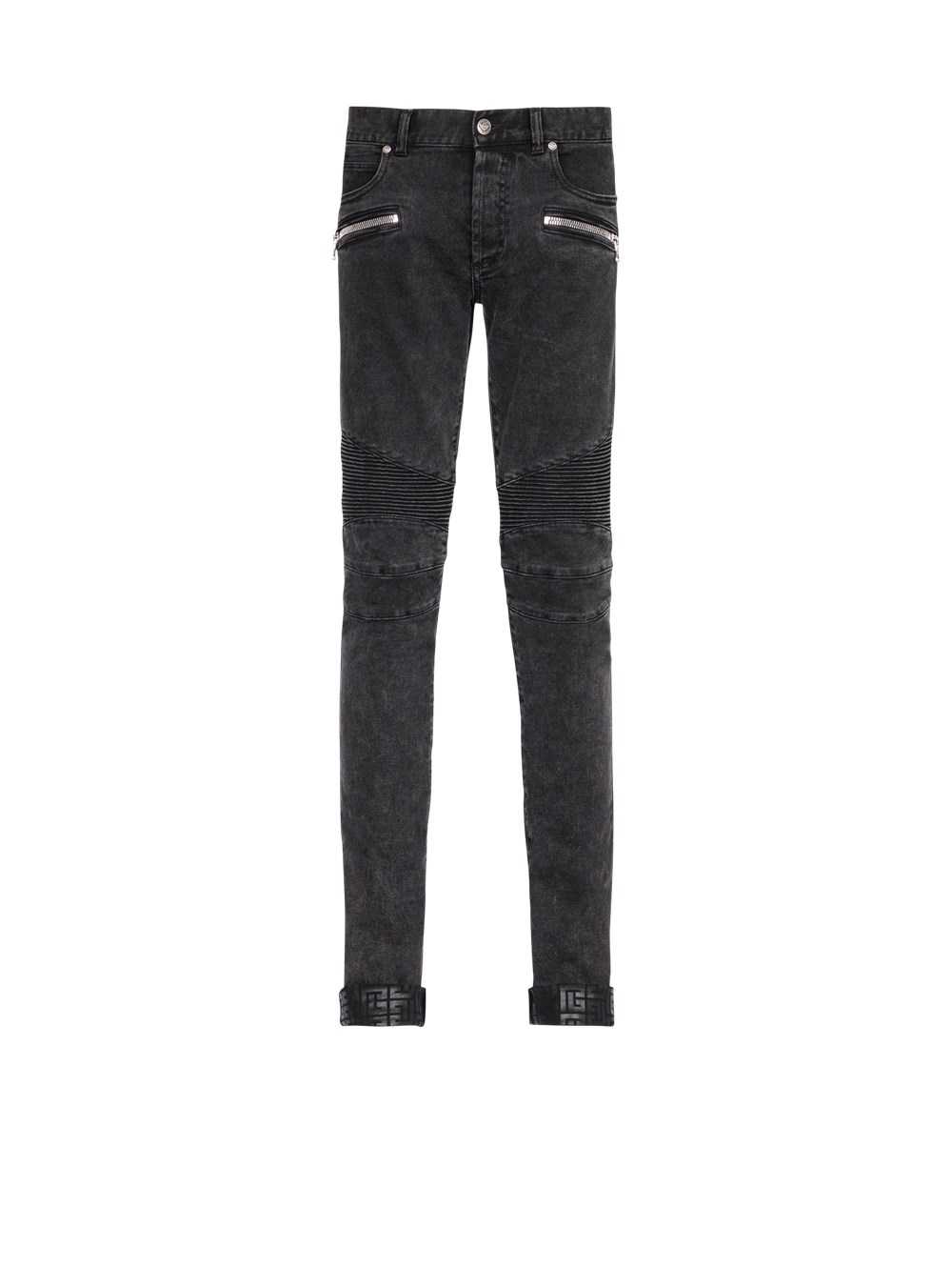 Balmain Slim Cut Ridged Cotton Jeans With Balmain Monogram On Hem Black | MCUIWHK-28