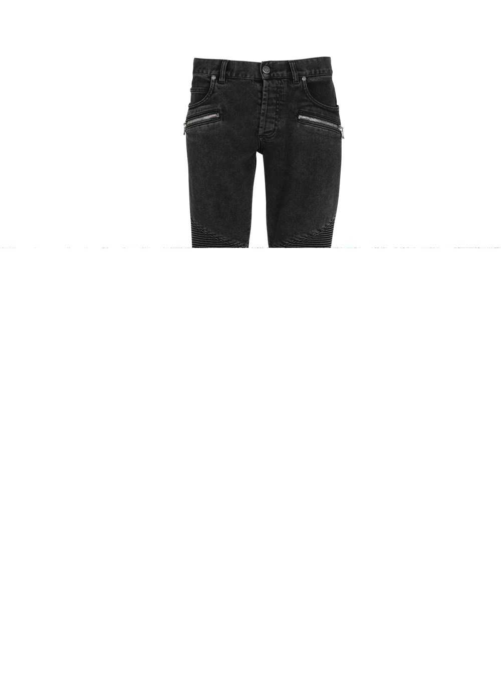 Balmain Slim Cut Ridged Faded Cotton Jeans With Balmain Monogram Hem Black | WHOMXQJ-08