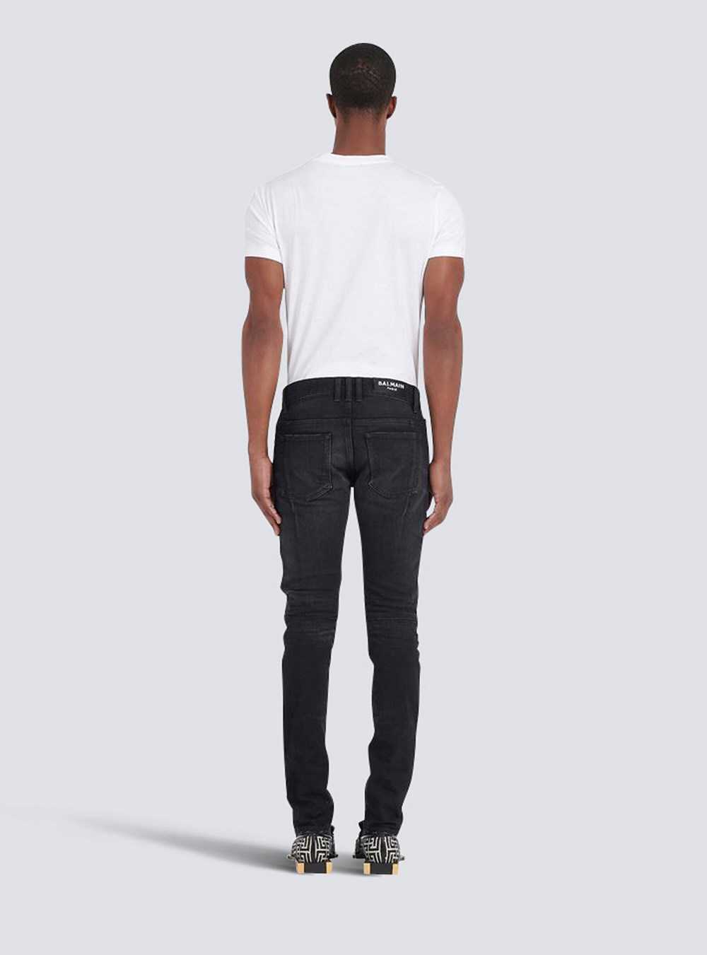 Balmain Slim Cut Ripped Cotton Jeans Black | WCLGJVH-61