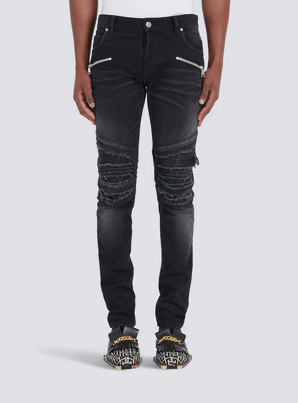 Balmain Slim Cut Ripped Cotton Jeans Black | WCLGJVH-61