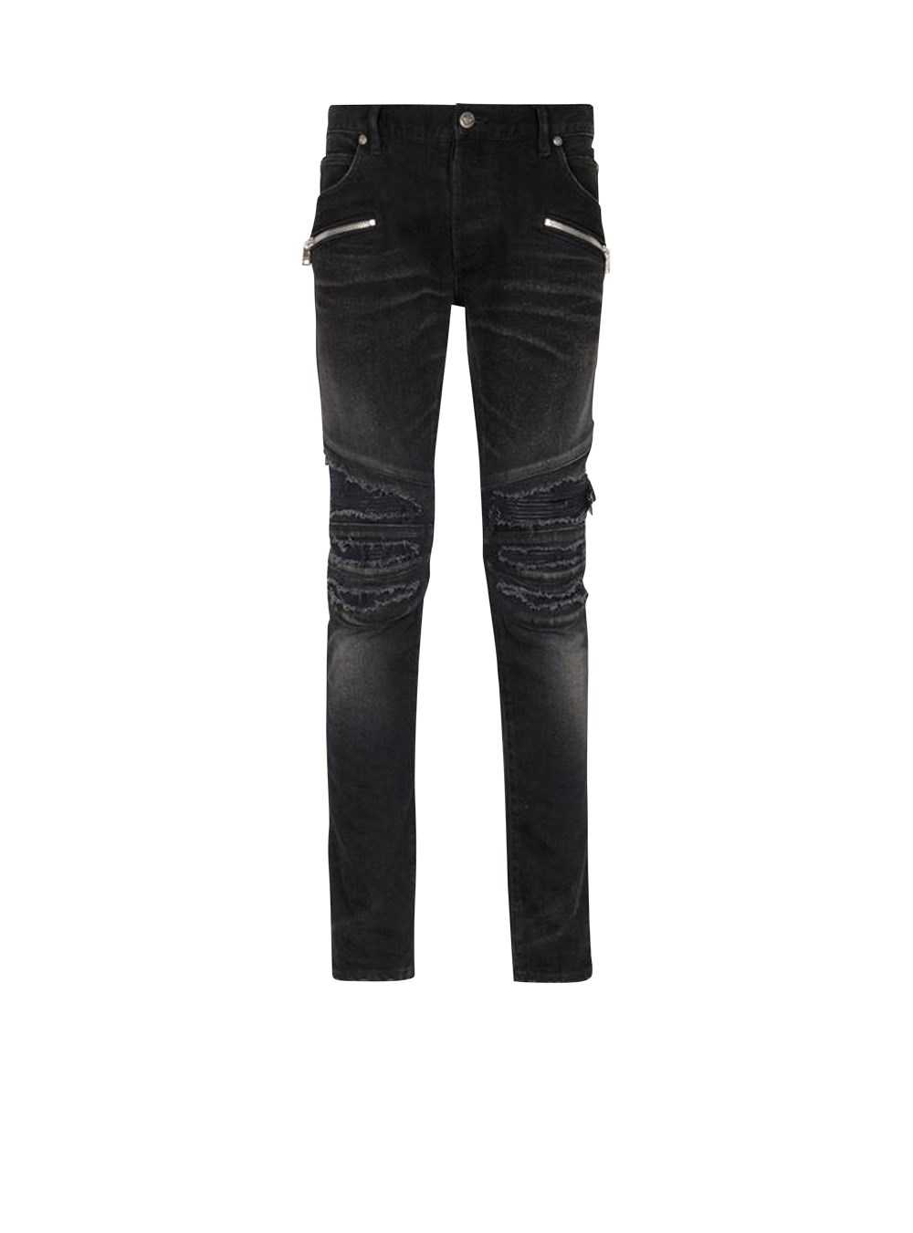 Balmain Slim Cut Ripped Cotton Jeans Black | WCLGJVH-61