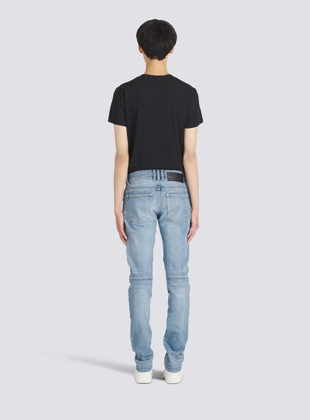 Balmain Slim Cut Ripped Cotton Jeans Blue | OQLGWRA-40