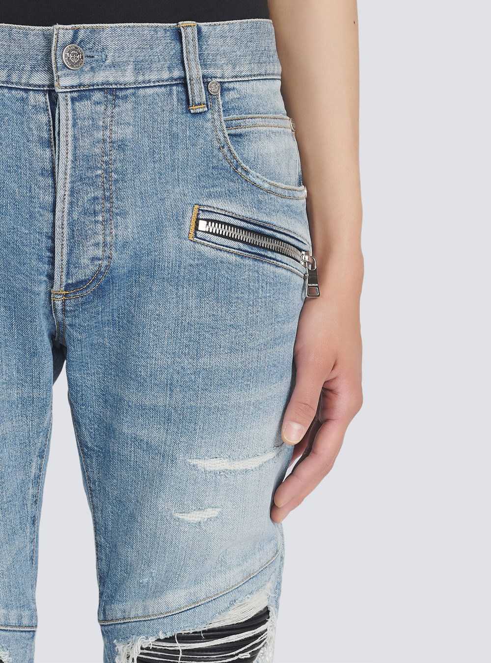 Balmain Slim Cut Ripped Cotton Jeans Blue | OQLGWRA-40