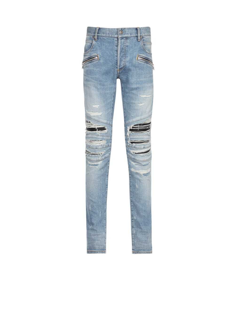 Balmain Slim Cut Ripped Cotton Jeans Blue | OQLGWRA-40