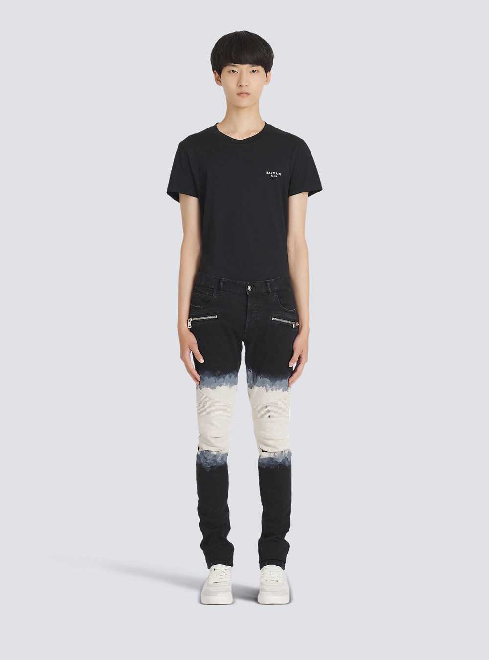 Balmain Slim Cut Tie-dye Ribbed Cotton Jeans Black | OFRHAGK-13