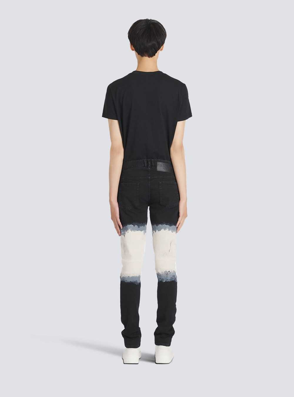 Balmain Slim Cut Tie-dye Ribbed Cotton Jeans Black | OFRHAGK-13