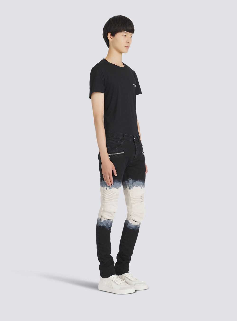 Balmain Slim Cut Tie-dye Ribbed Cotton Jeans Black | OFRHAGK-13