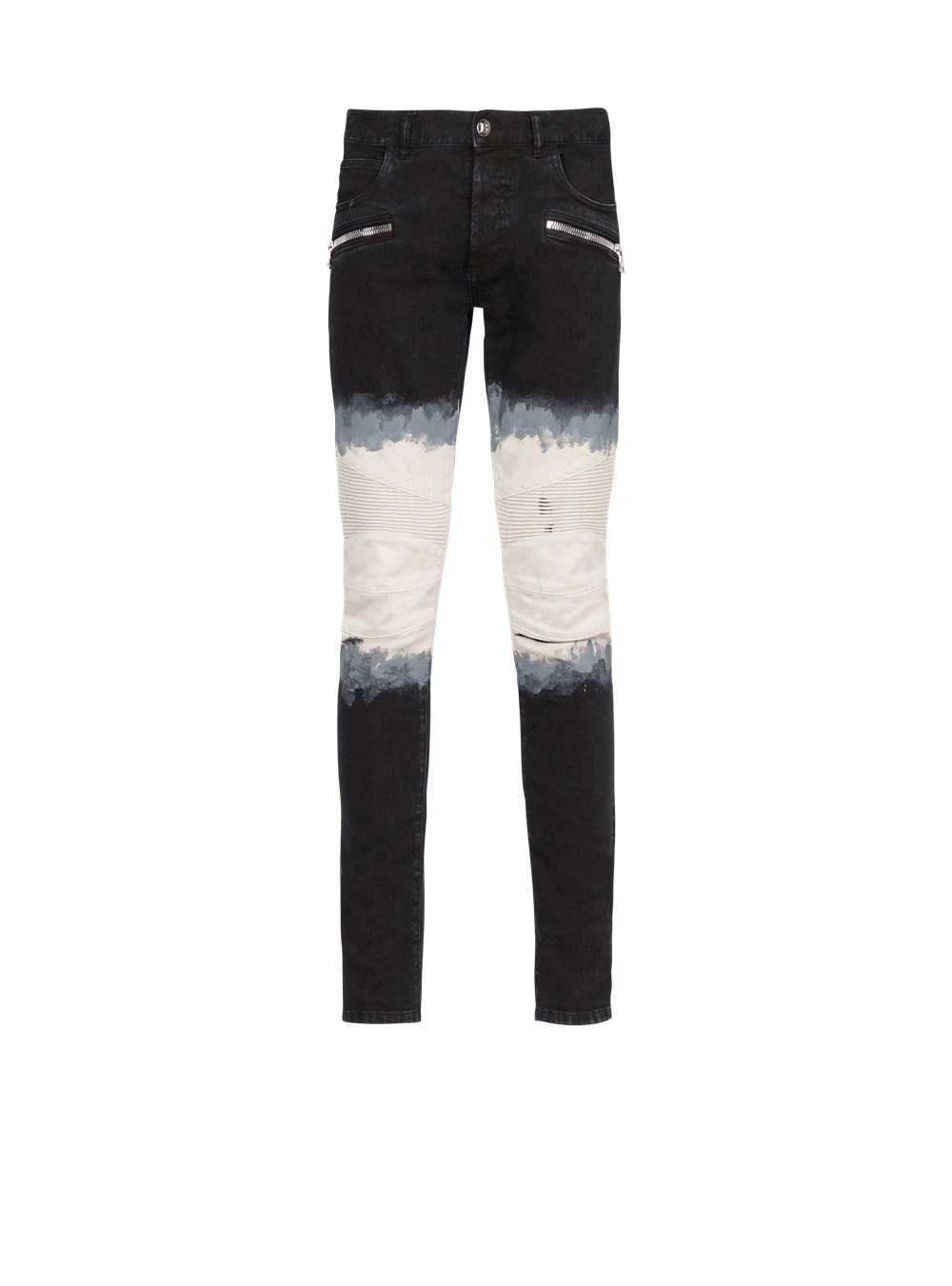 Balmain Slim Cut Tie-dye Ribbed Cotton Jeans Black | OFRHAGK-13