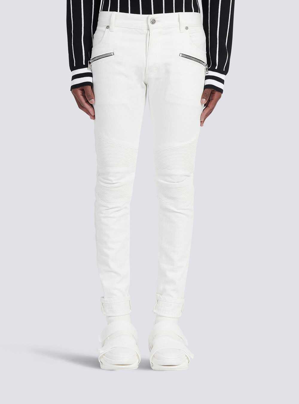 Balmain Slim-cut Cotton Jeans White | FXVYUBO-59