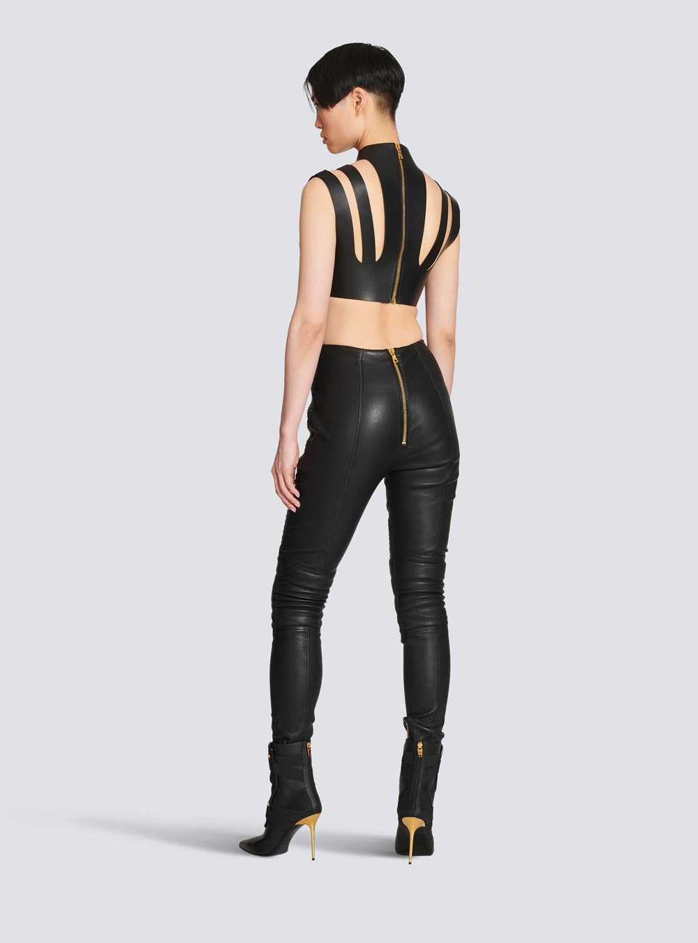 Balmain Slim-fit Leather Trousers Black | HADZLIG-81