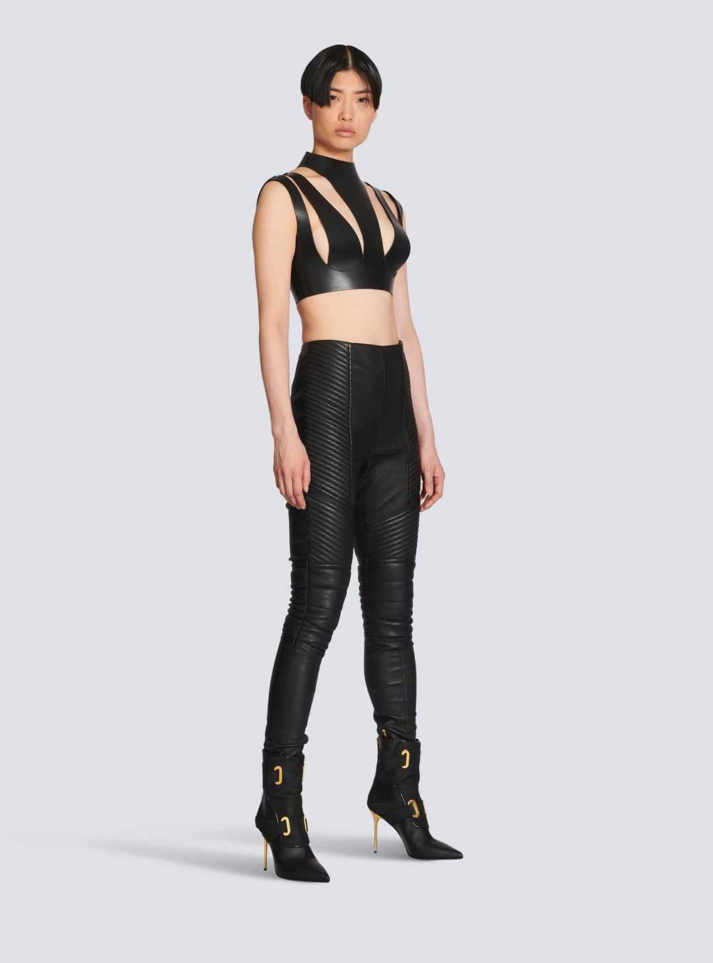 Balmain Slim-fit Leather Trousers Black | HADZLIG-81