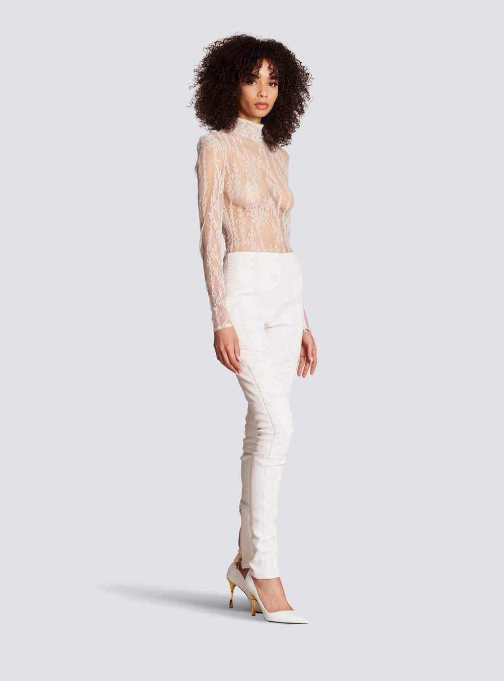 Balmain Slim-fit Leather Trousers White | KJXDCUP-54