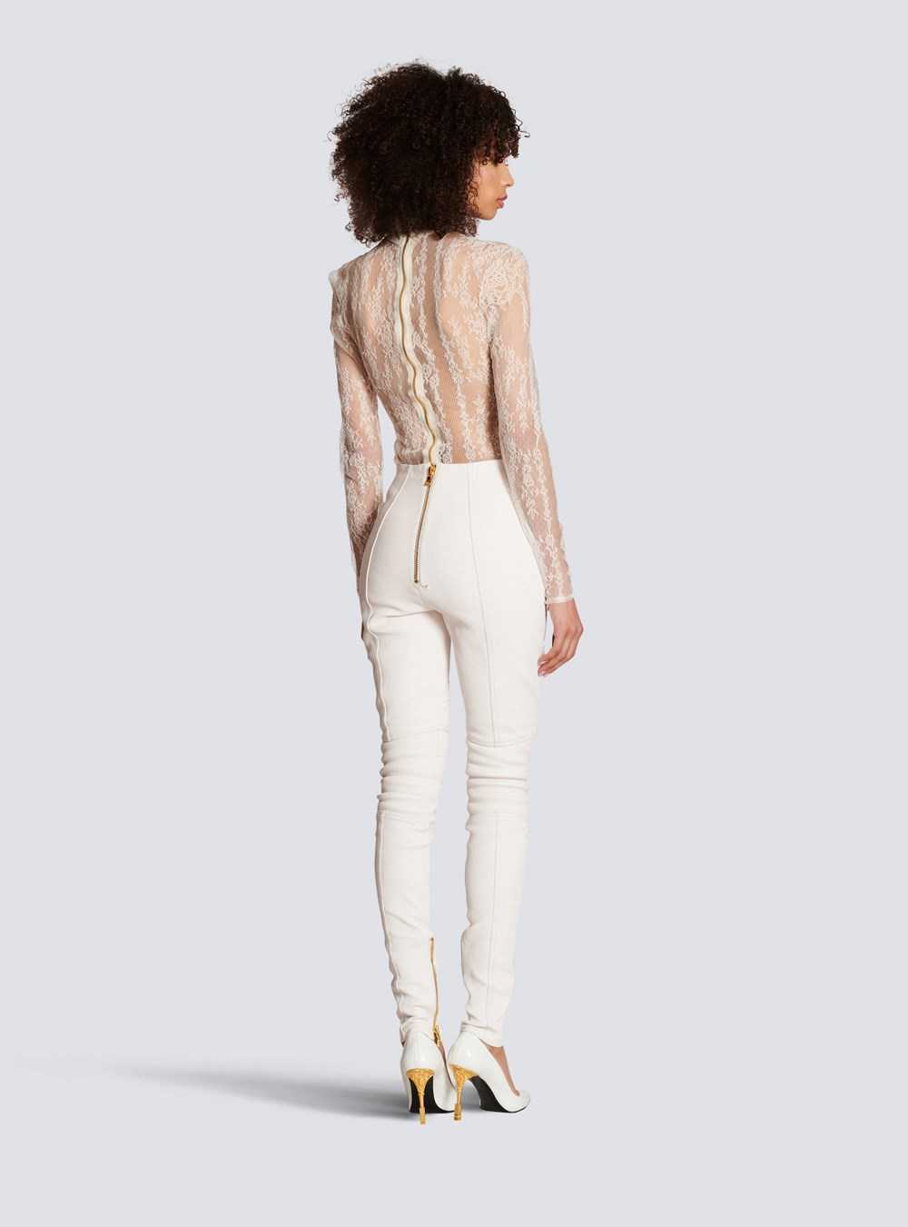 Balmain Slim-fit Leather Trousers White | KJXDCUP-54