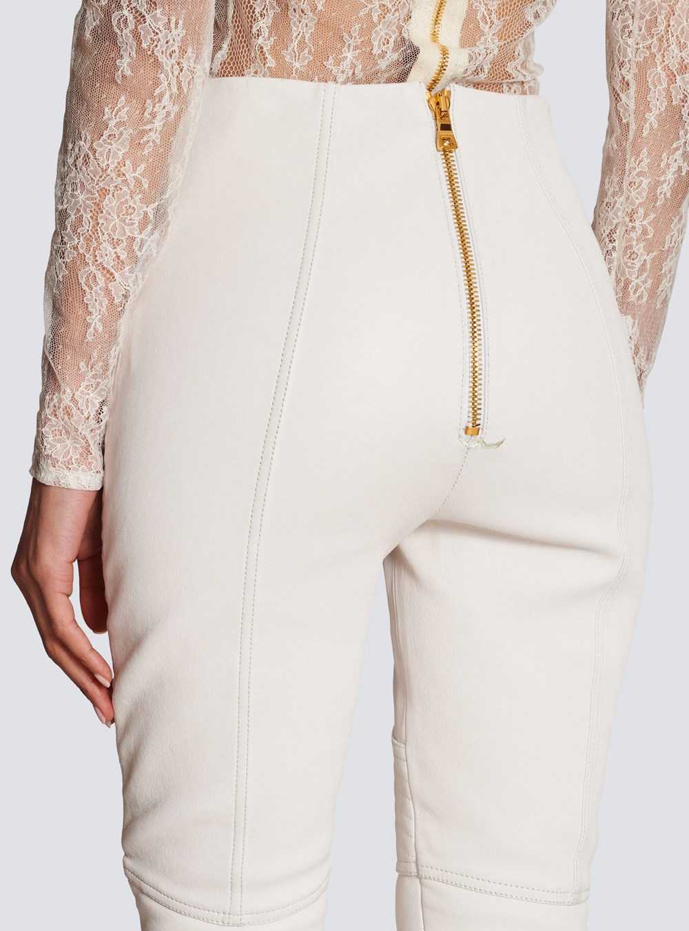 Balmain Slim-fit Leather Trousers White | KJXDCUP-54