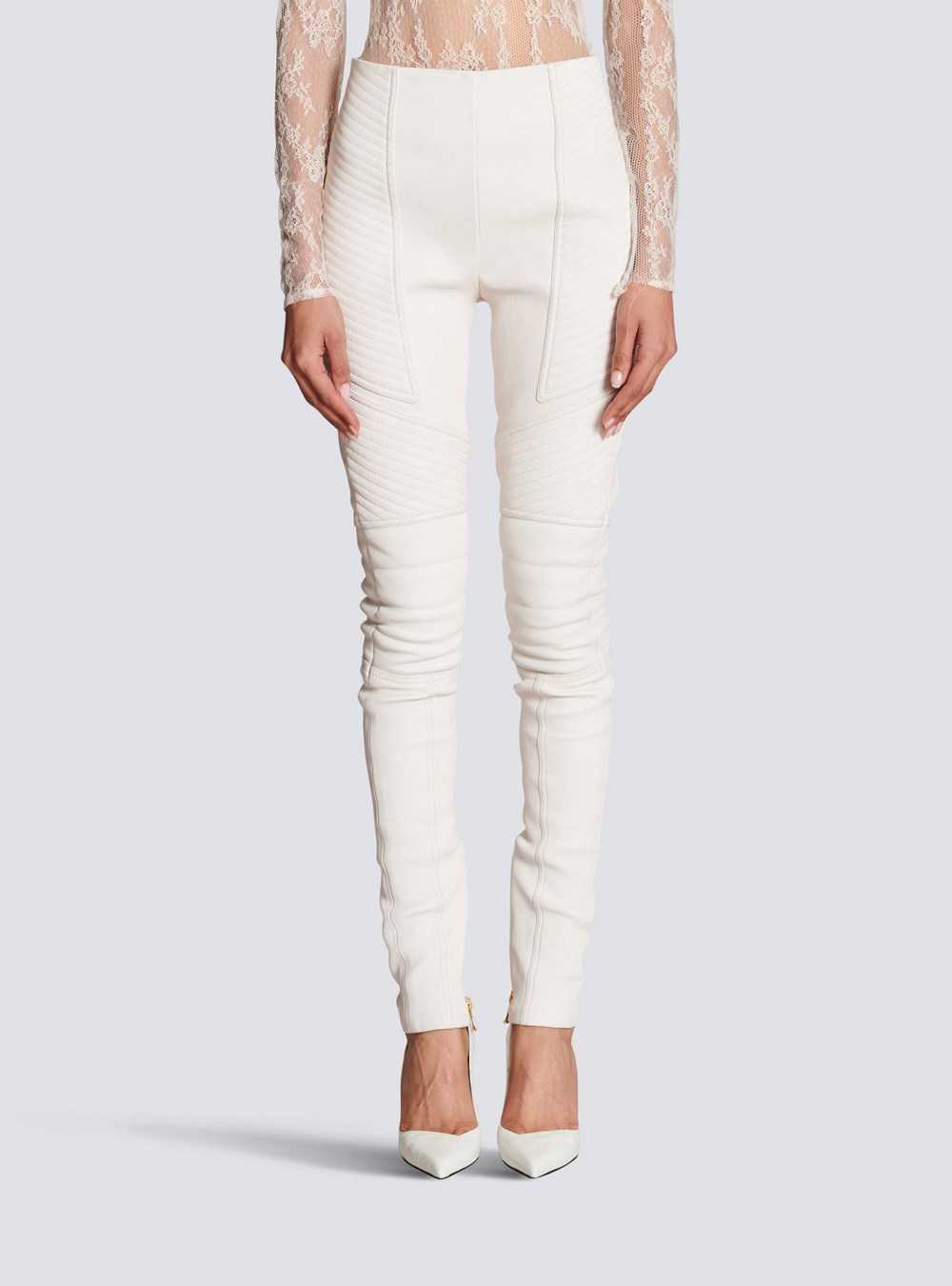 Balmain Slim-fit Leather Trousers White | KJXDCUP-54