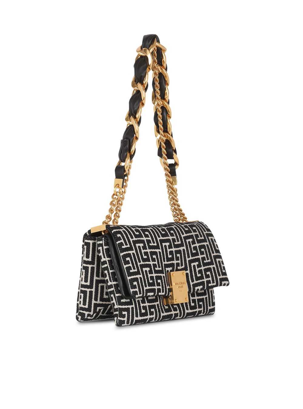 Balmain Small-sized Monogram Jacquard 1945 Soft Bag Black | UFEKSRN-40