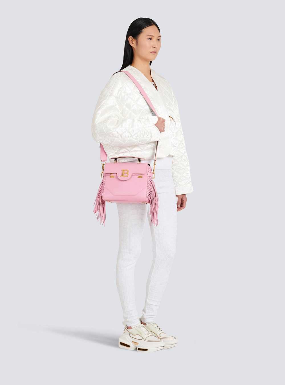 Balmain Smooth Leather B-buzz 23 Bag With Fringe Pink | AOBMCXQ-08