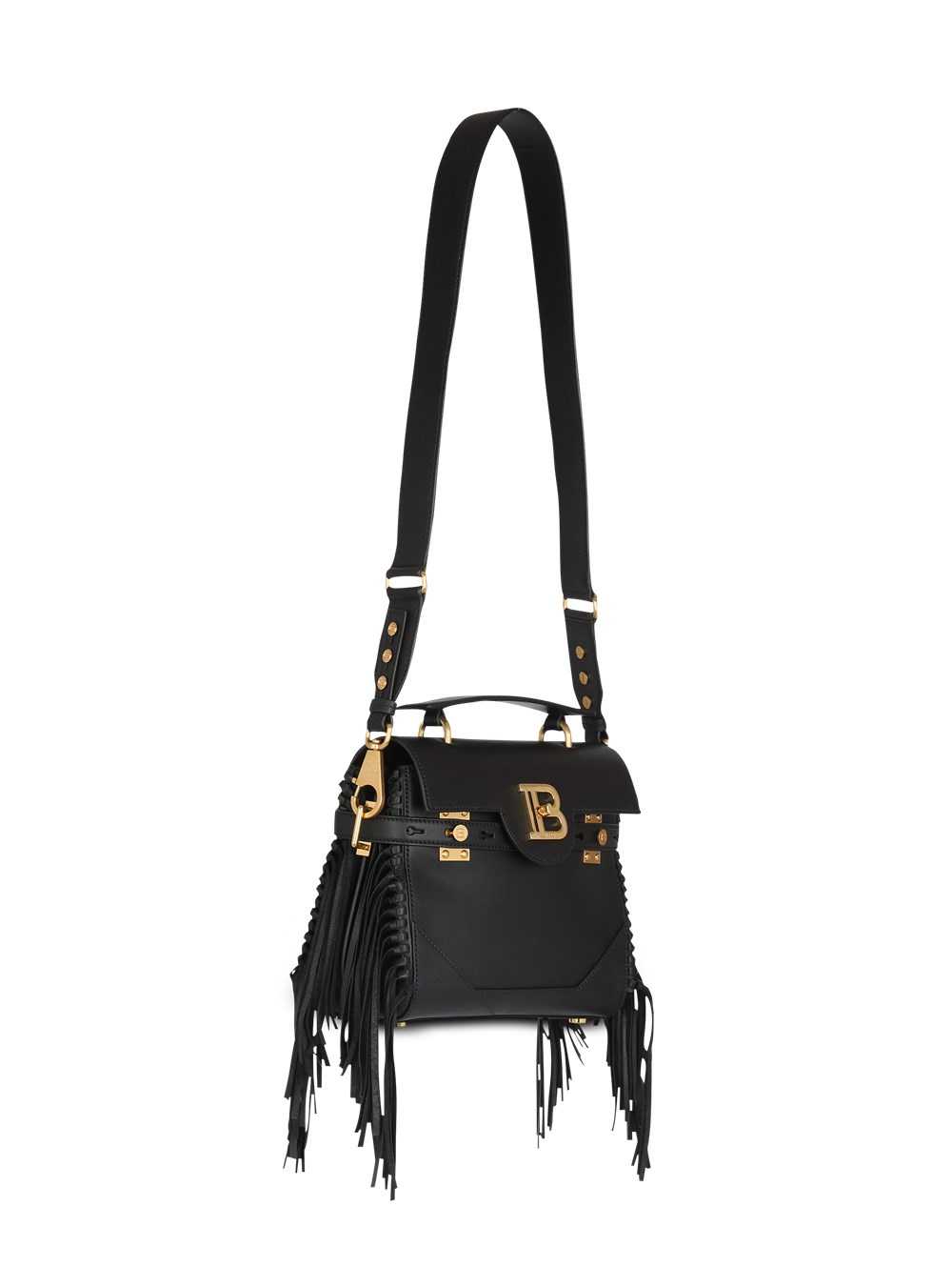 Balmain Smooth Leather B-buzz 23 Bag With Fringe Black | ZJVTQLA-05