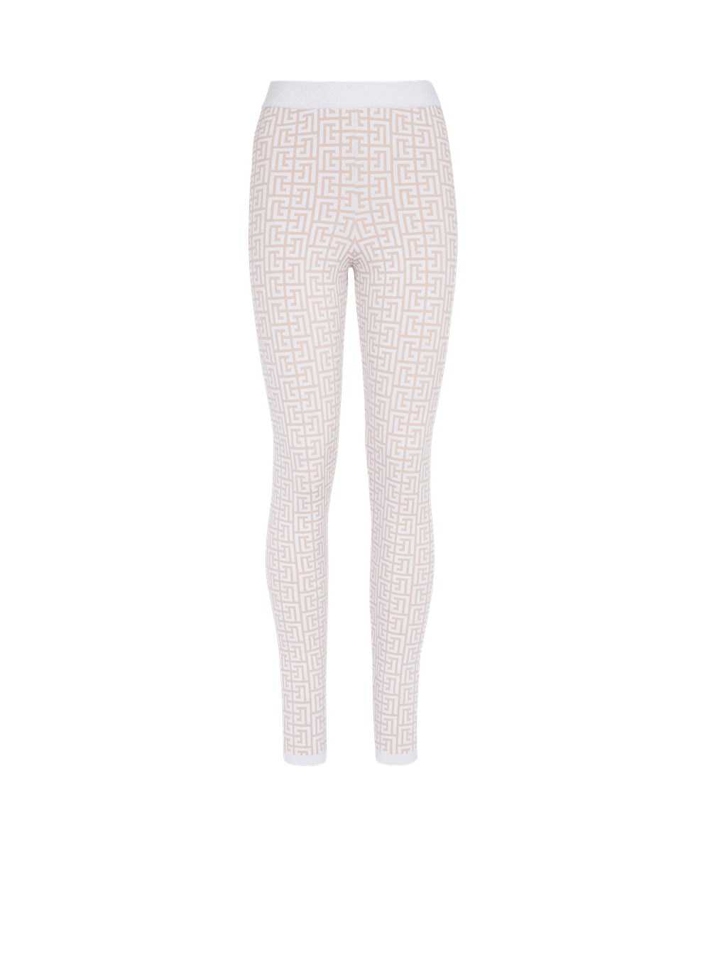 Balmain Sparkly Knit Leggings With Balmain Monogram White | BIZCRFY-69