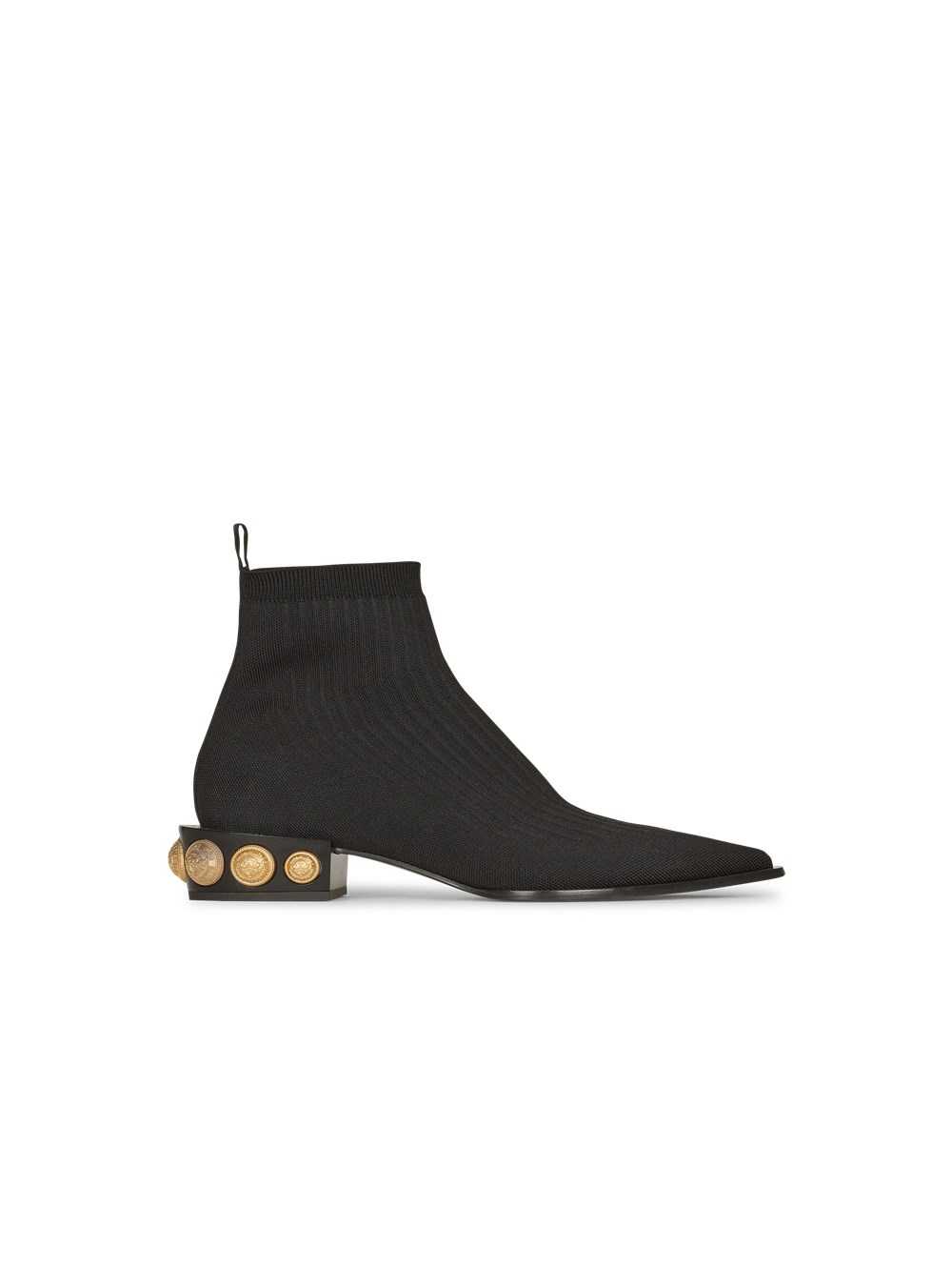 Balmain Stretch Knit Coin Ankle Boots Black | NTMYPVZ-76