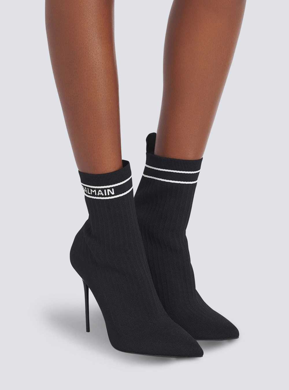 Balmain Stretch Knit Skye Ankle Boots Black | ECRAOBH-31