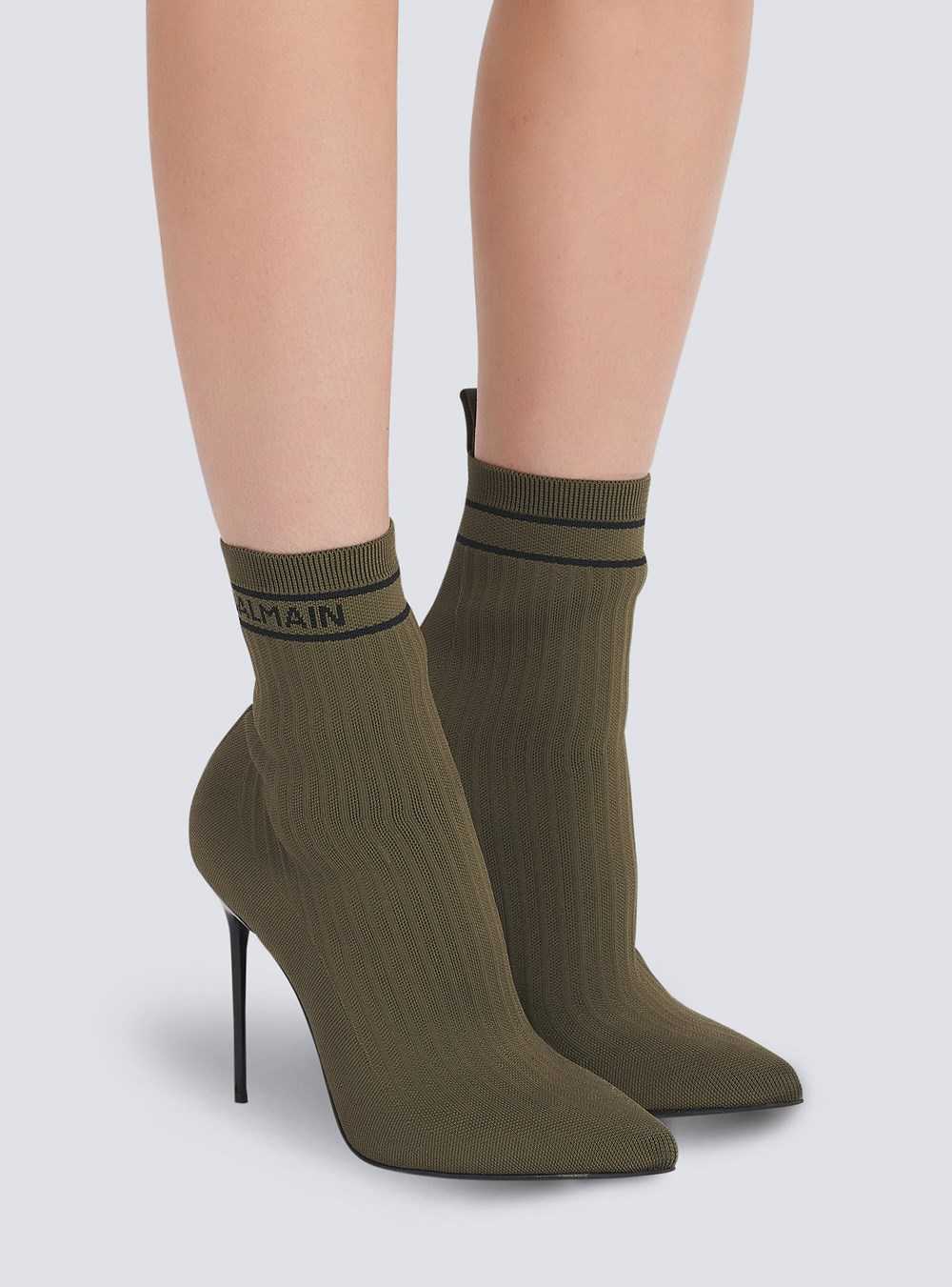 Balmain Stretch Knit Skye Ankle Boots Khaki | YAWIZHN-08