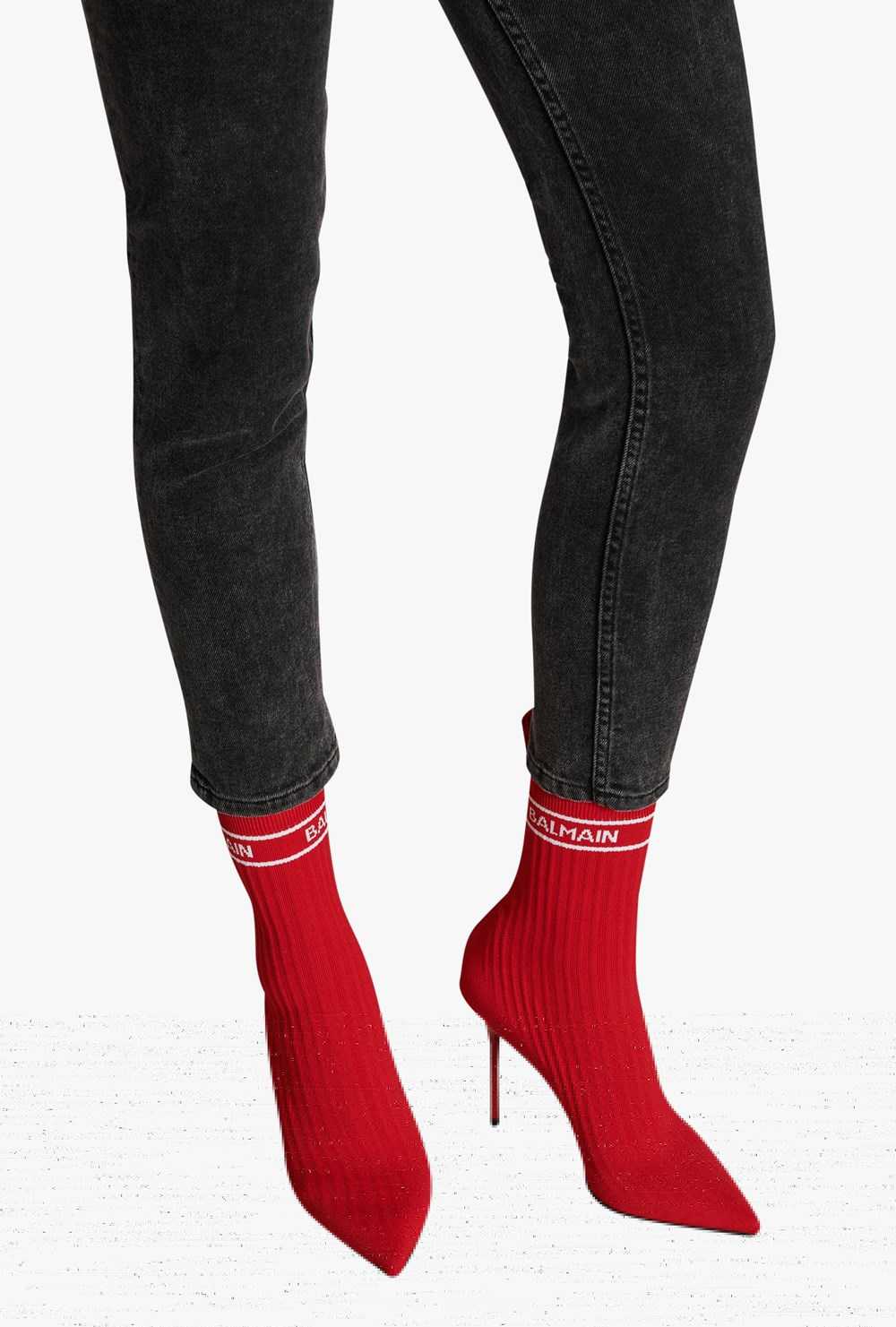 Balmain Stretch Knit Skye Ankle Boots Red | XQMLRFO-42