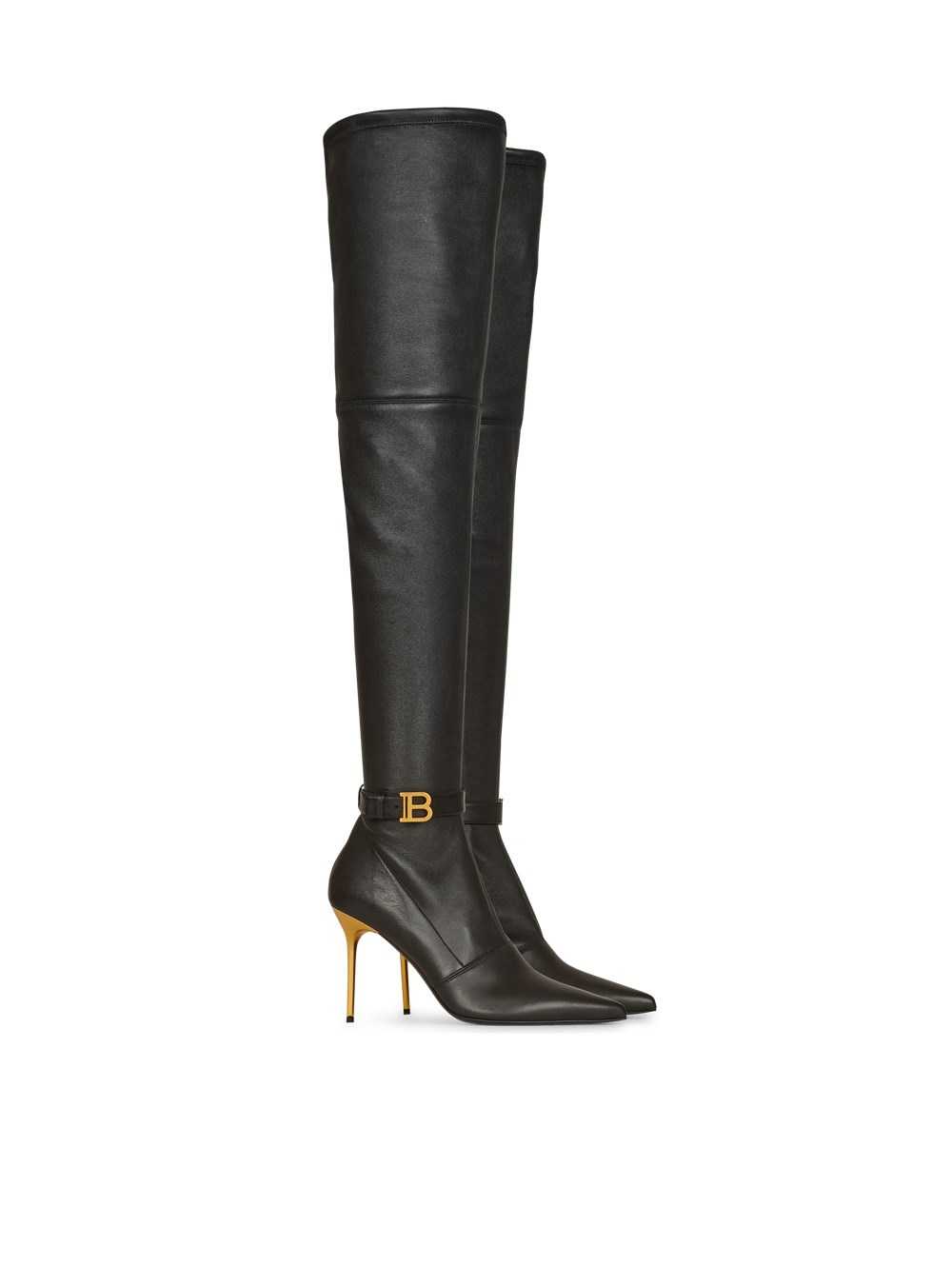 Balmain Stretch Leather Raven Thigh-high Boots Black | MYILTUV-26