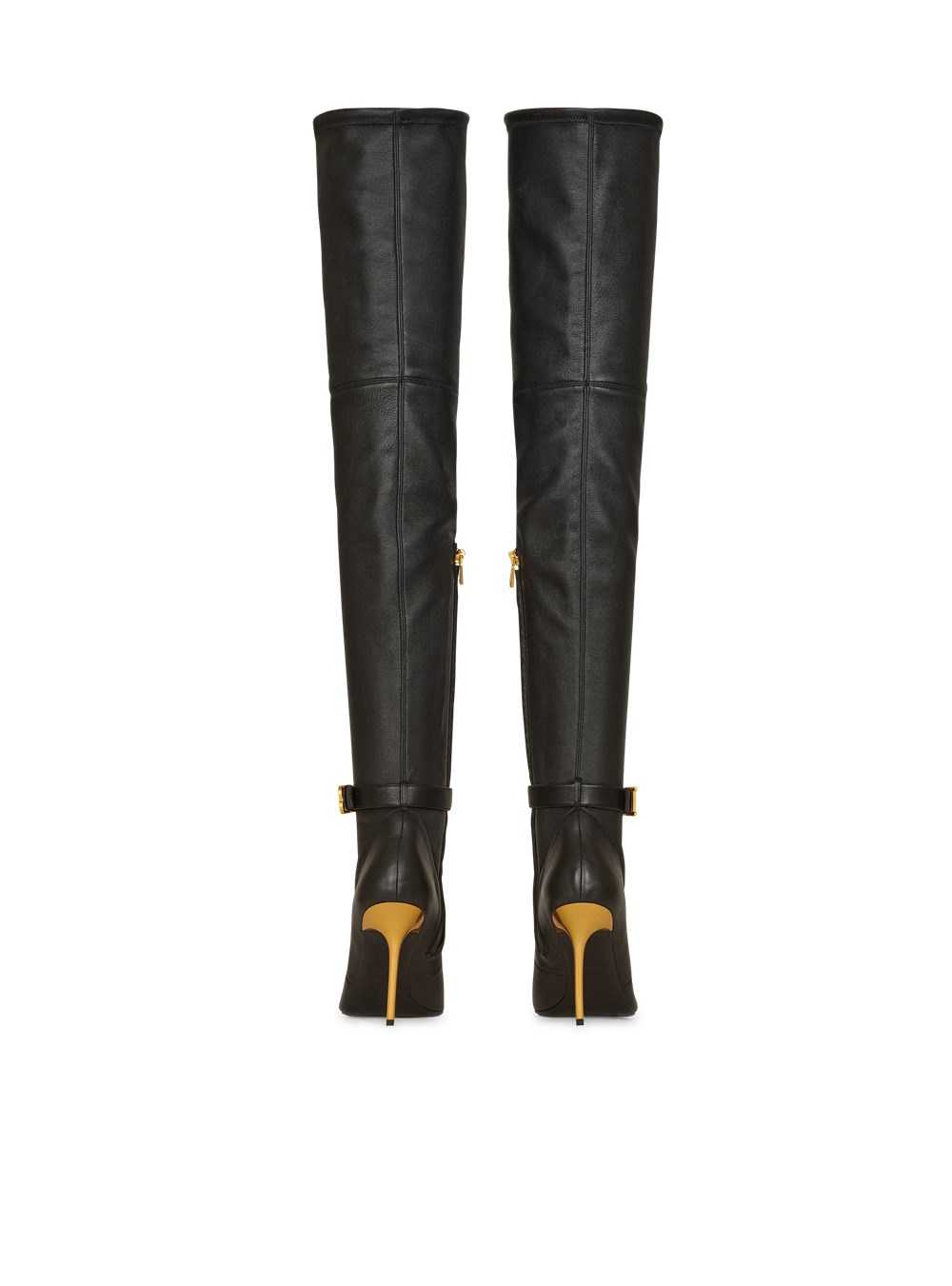 Balmain Stretch Leather Raven Thigh-high Boots Black | MYILTUV-26