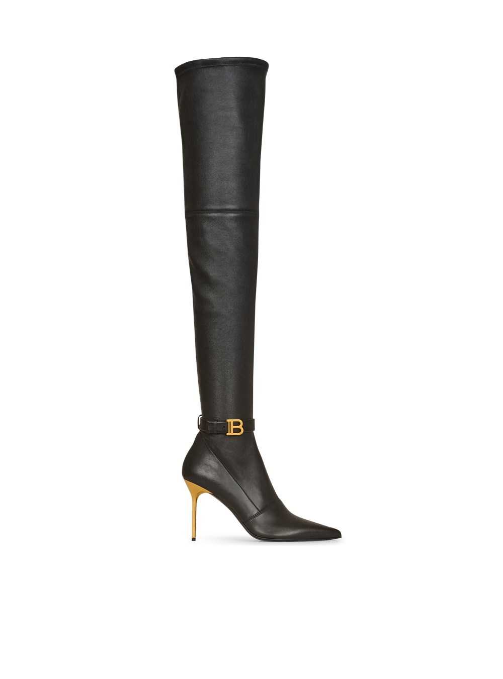 Balmain Stretch Leather Raven Thigh-high Boots Black | MYILTUV-26