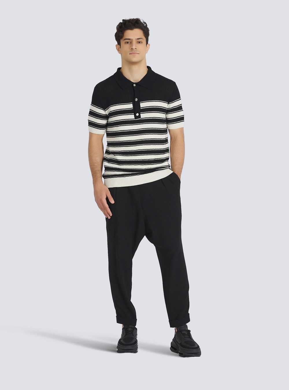 Balmain Striped Cotton Polo Black | DQGXOEB-60