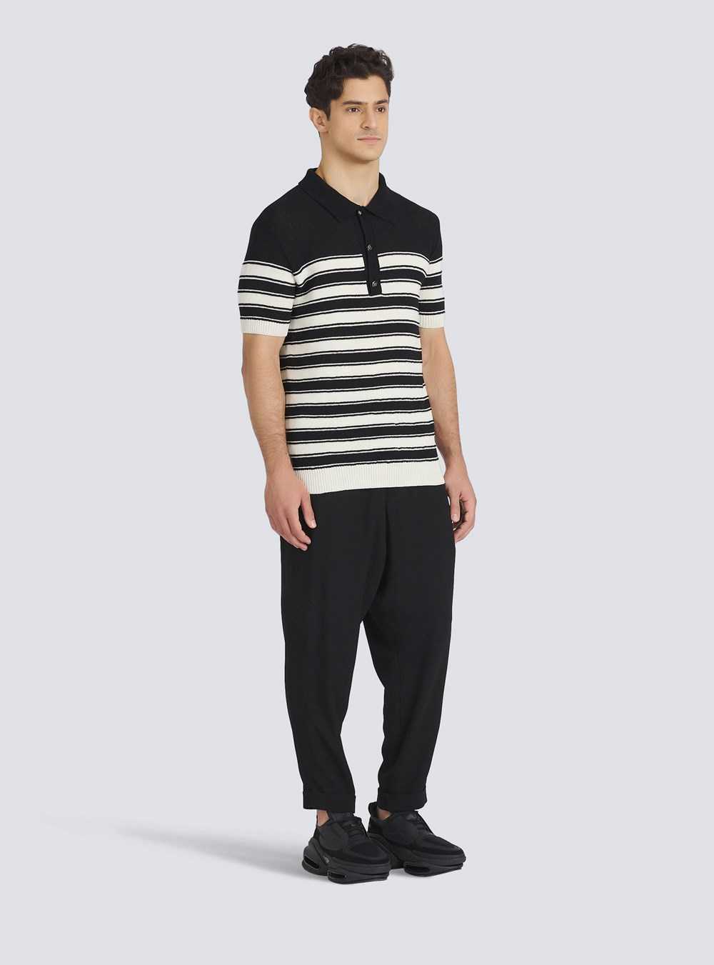 Balmain Striped Cotton Polo Black | DQGXOEB-60