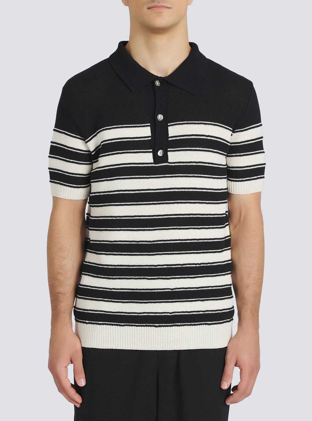 Balmain Striped Cotton Polo Black | DQGXOEB-60